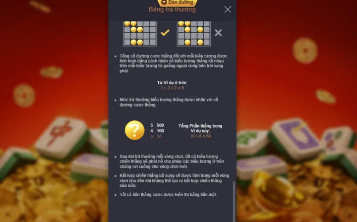 Giao diện game đường mạt chược king88 với 5 luồng quay và 4 hàng biểu tượng