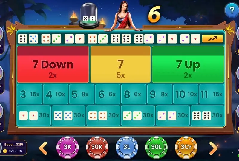 Biểu tượng sấm sét tăng tỷ lệ trả thưởng từ 1x đến 6x trong game 7 up 7 down