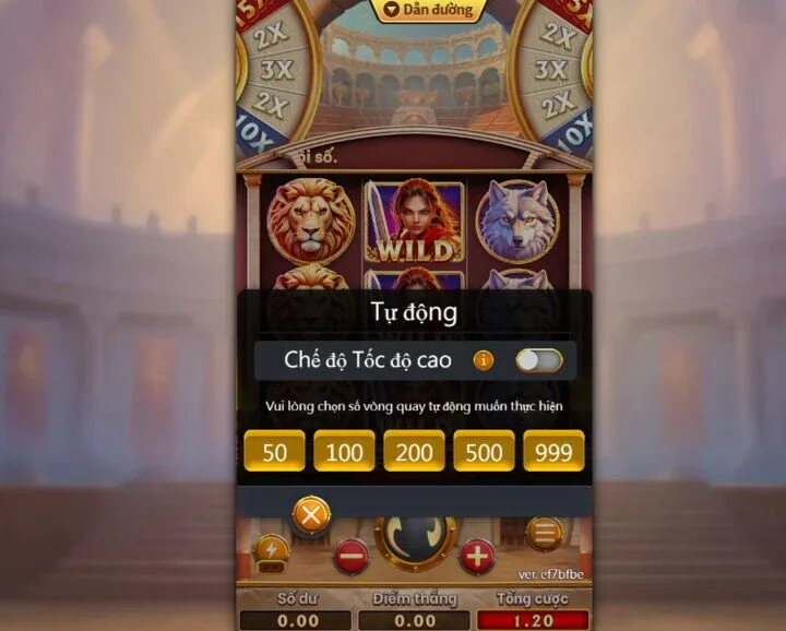Thao tác chọn mức cược khi chơi nữ chiến binh la mã king88