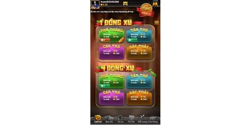 Giao diện game tung đồng xu King88 trực tuyến